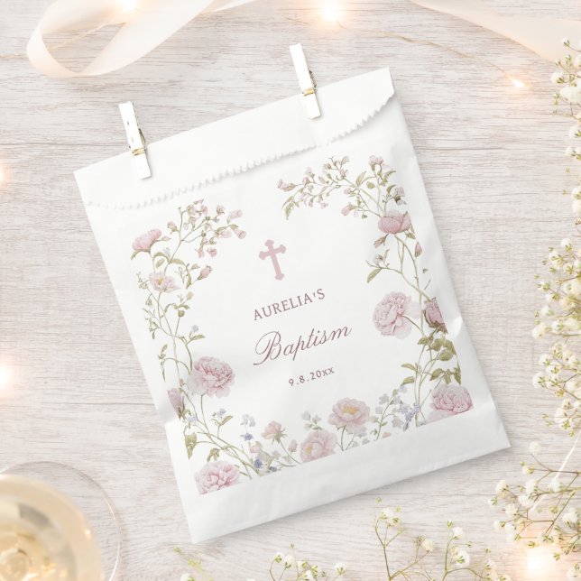 Sacolinha Batismo Quadro Floral Blush (Cortado)