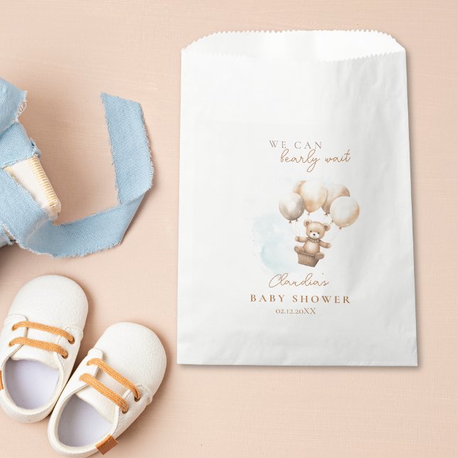 Sacolinha Bearly Wait Neutral Baby Shower (Bearly Wait Baby Shower Favor Bag)