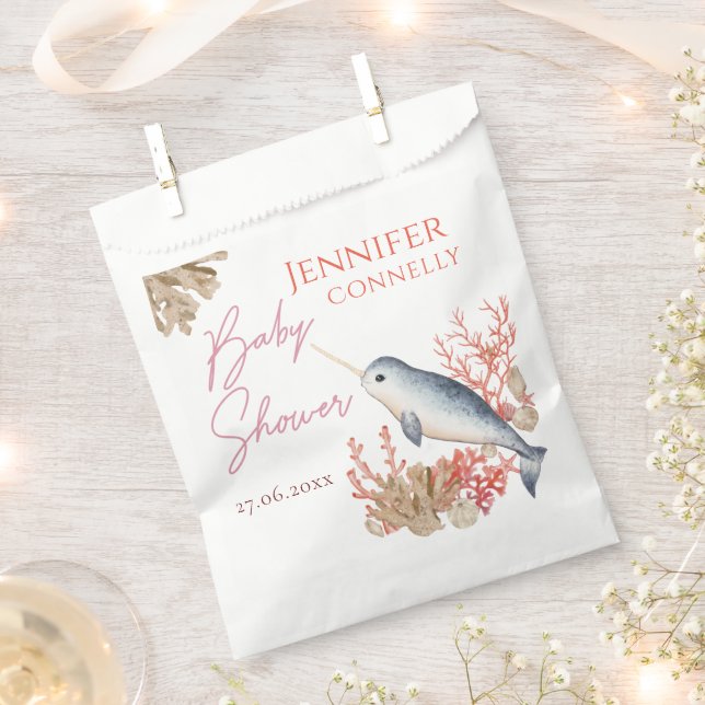 Sacolinha Bebê do oceano moderno Narwhal e conchas marítimas (Cortado)