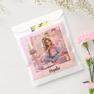 Sacolinha Bíblia Cristã Menina Arco-Íris Rosa Pastel Bonito