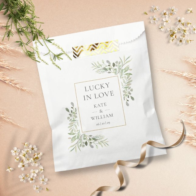 Sacolinha Bilhete de Loteria Sortudo no Amor, Verde Casament (Lucky In Love Lottery Ticket Greenery Wedding Favor Bag)