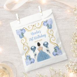 Sacolinha Birthday Party Brown Hair  Princess in Dusty Blue