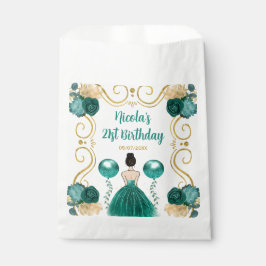 Sacolinha Birthday Party Brown Hair Princess in Teal