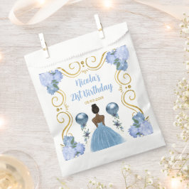 Sacolinha Birthday Party Dark Skin Princess in Dusty Blue