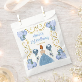 Sacolinha Birthday Party Red Hair Princess in Dusty Blue