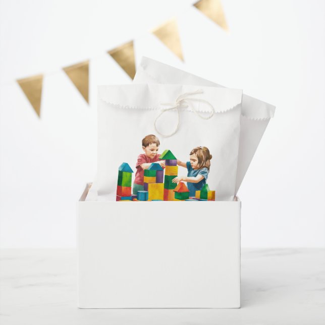 Sacolinha Blocos de Edifício na Bacia de Aniversário (Festa)