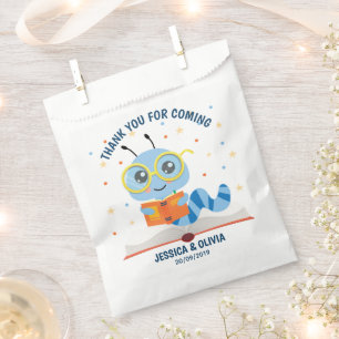 Sacolinha Blue Bookworm Theme Favor Bag