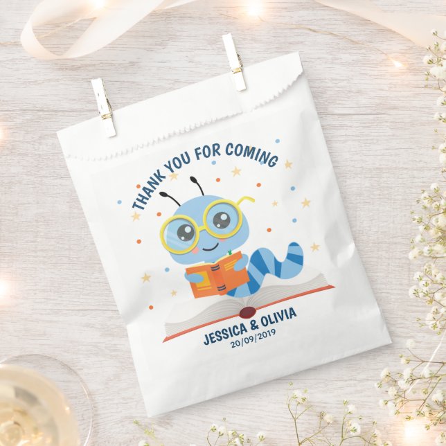 Sacolinha Blue Bookworm Theme Favor Bag (Cortado)