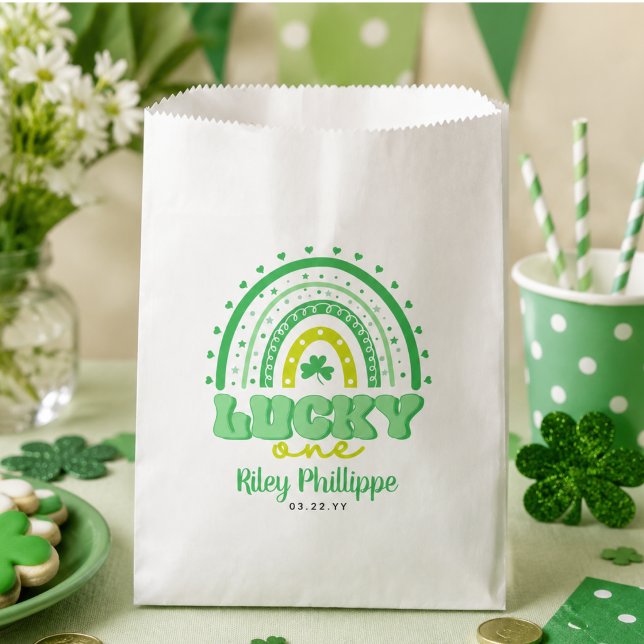 Sacolinha Blue Clover & Rainbow Lucky One Primeiro Aniversár (Blue Clover & Rainbow Lucky One First Birthday Favor Bag)