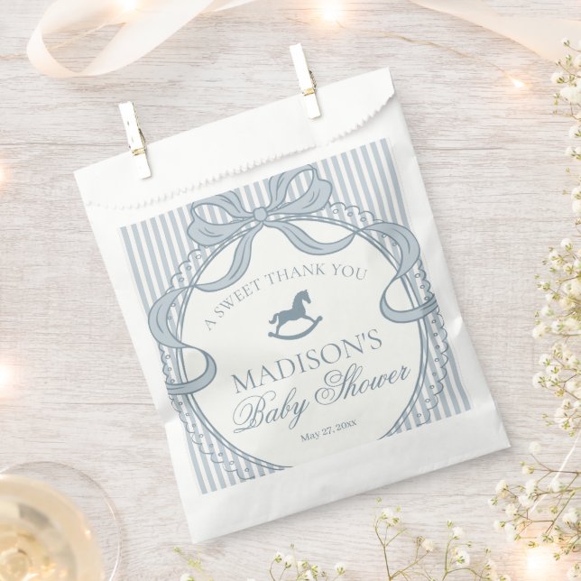 Sacolinha Blue Coquette Bow Rocking Hors Baby Shower Dessert (Cortado)