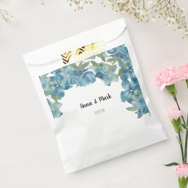 Sacolinha Blue Floral Fusion Watercolor, pintado à mão (Selado)