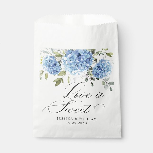 Sacolinha Blue Hydrangea Floral Love e Obrigados Weding (Frente)