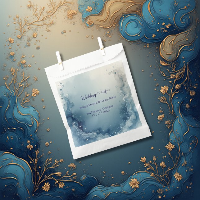 Sacolinha blue white Dreamy coastal marble ink wedding (Criador carregado)