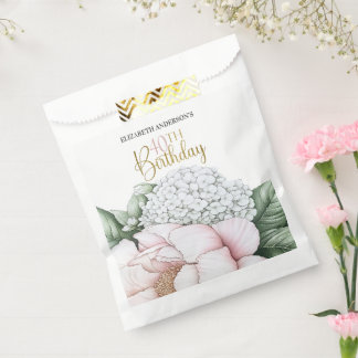 Sacolinha Blush Rosa Peônia Floral 40º Aniversário 