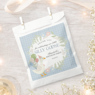 Sacolinha Bobo Azul Ganso Floral Gingham Favoritos de Aniver