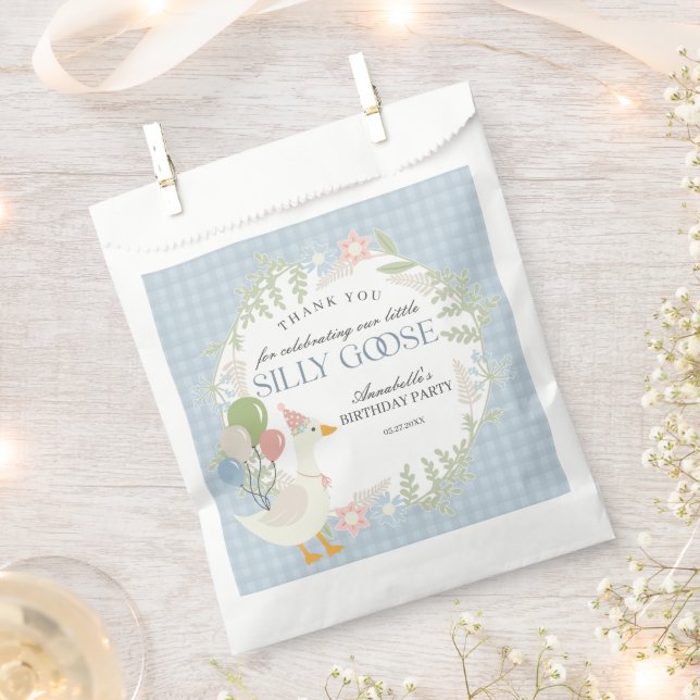 Sacolinha Bobo Azul Ganso Floral Gingham Favoritos de Aniver (Cortado)