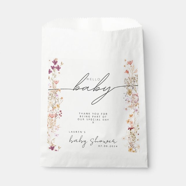 Sacolinha Boho Beige Wildflower Chá de fraldas Obrigado (Frente)
