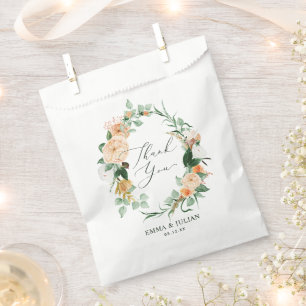 Sacolinha Boho Botânico Peach Watercolor Casamento Obrigado