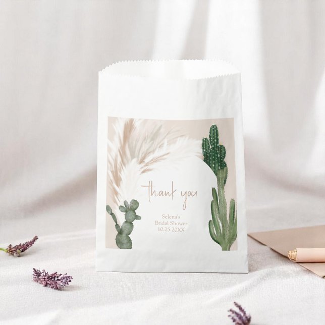 Sacolinha Boho cacto pampas arco deserto chá de noiva  (Boho cactus pampas arch desert bridal shower favor bag)