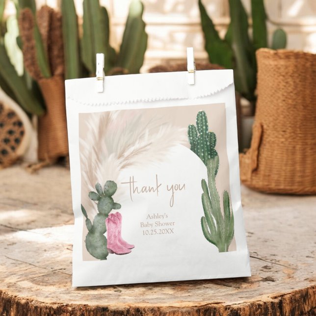 Sacolinha Boho cactus pampas bota chá de fraldas do deserto (Boho cactus pampas boots desert baby shower favor bag)