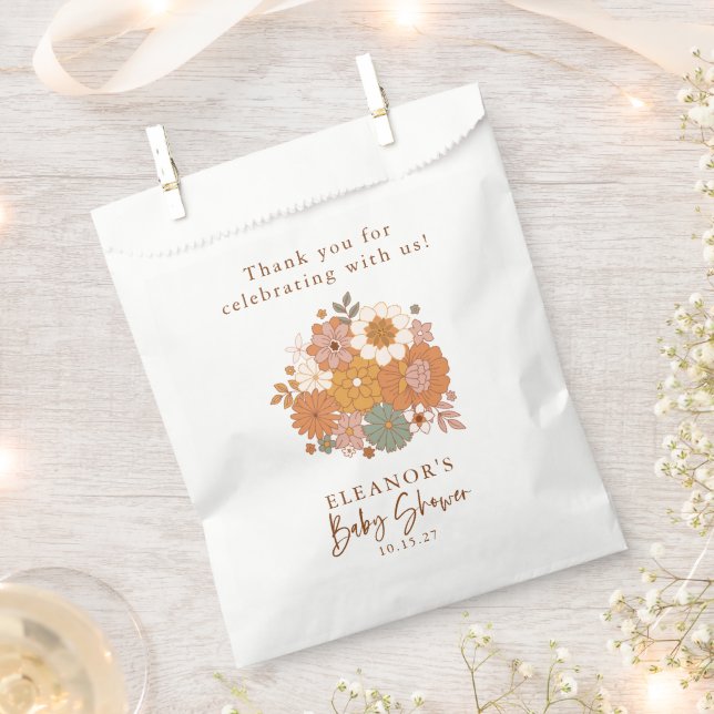 Sacolinha Boho Floral Retro Fofo Chá de Bebê Nome Personaliz (Cortado)