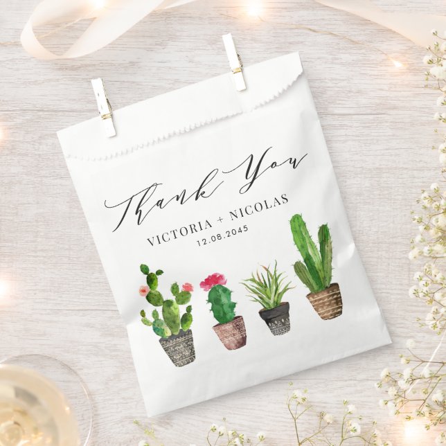 Sacolinha Boho Watercolor Potted Cactus Weding Obrigado (Cortado)