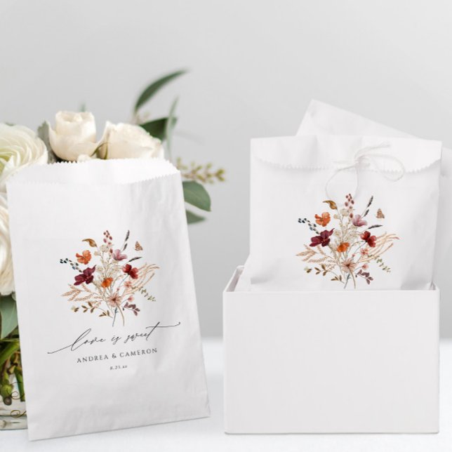 Sacolinha Boho Wildflower Vintage Casamento outono (Wildflower Wedding Favor Bags for a Fall Wedding - Vintage Bouquet - Love is Sweet)