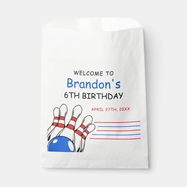 Sacolinha Boliche Vermelha e Azul Jogada no Aniversário da 6 (Frente)