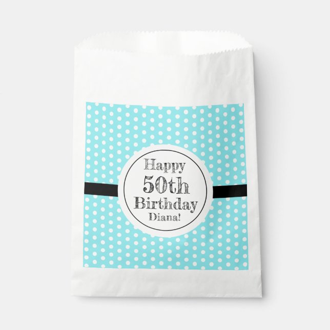 Sacolinha Bolinhas Azuis E Brancas 50º Aniversário (Frente)