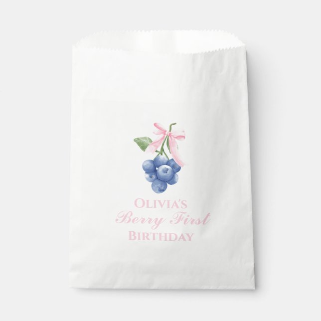 Sacolinha Bolo de aniversário da Berry First com laço rosa (Frente)