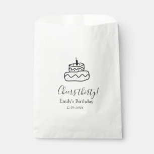 Sacolinha Bolo de aniversário de trinta anos com rabiscos à