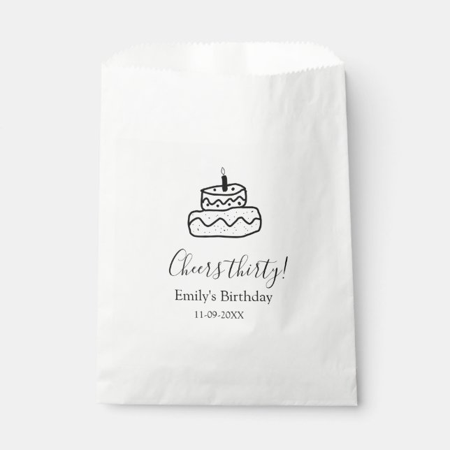 Sacolinha Bolo de aniversário de trinta anos com rabiscos à  (Frente)
