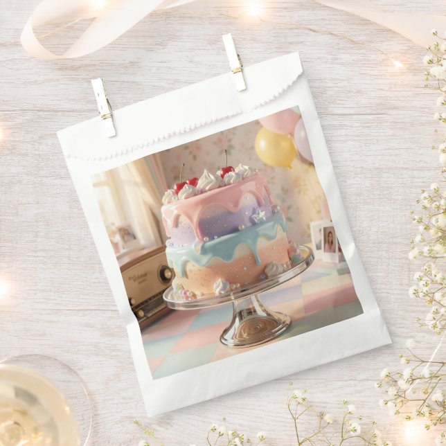 Sacolinha Bolo de Aniversário de Vidro Pastel com Cerejas (Cortado)