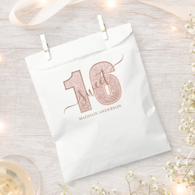 Sacolinha Bolo de Aniversário Rose Gold Glitter Script Sweet (Cortado)
