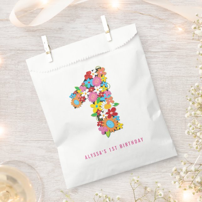 Sacolinha Bolsa de favores de aniversário de 1 ano Flores da (Cortado)