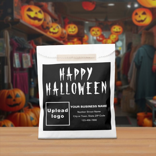 Sacolinha Bolsa de Papel Preto para Empresas do Halloween (Black business brand on paper bag for Halloween)