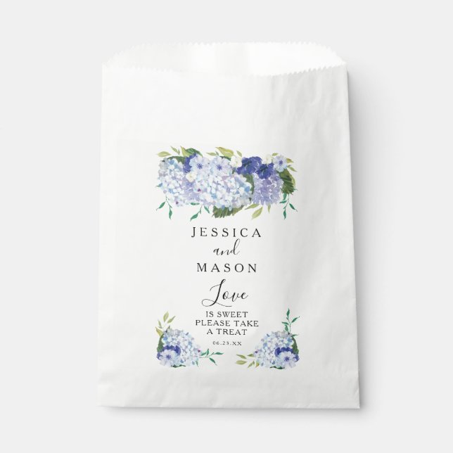 Sacolinha Bolsas de Favor de Casamento de Hydrangea Azul (Frente)