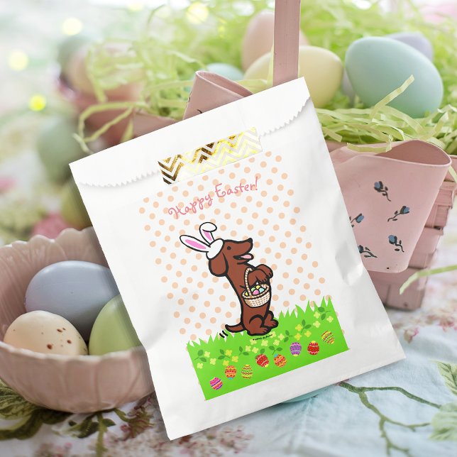 Sacolinha Bolsas De Favor De Dachshund Com Cabelo Suave De O (Easter Egg Red Smooth Haired Dachshund Favor Bag for Easter Egg Hunt.  Cute Dog Cartoon Design.)