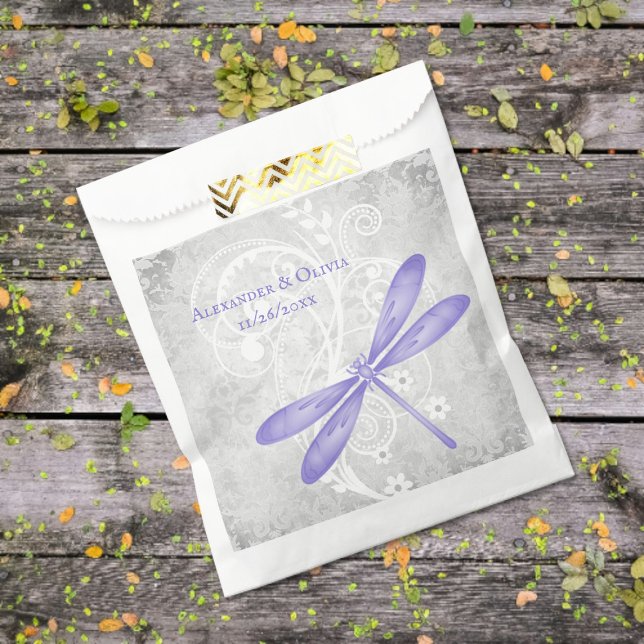 Sacolinha Bolsas De Favor Do Casamento De Dragonfly Roxo (Purple Dragonfly Wedding Favor Bags)