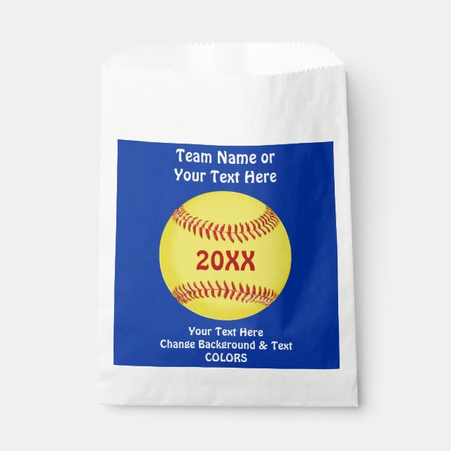 Sacolinha Bolsas de Goodie de Softball, suas CORES e TEXTO (Frente)