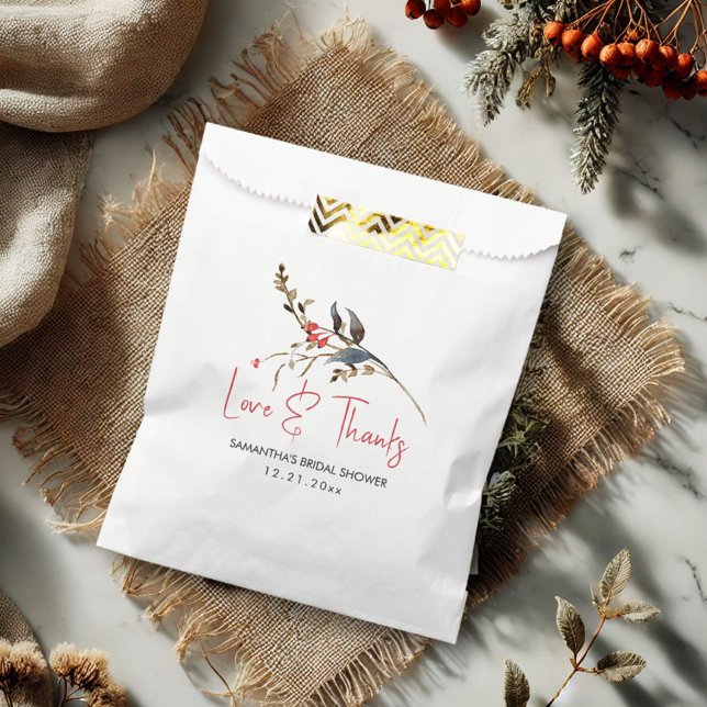 Sacolinha Bolsas Rustic Chá de panela Favor (Rustic bridal shower favor bags watercolor berries and botanicals)