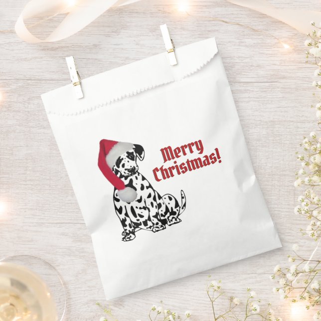 Sacolinha Boné Vermelho de Cachorro Dalmático Feliz Natal (Cortado)