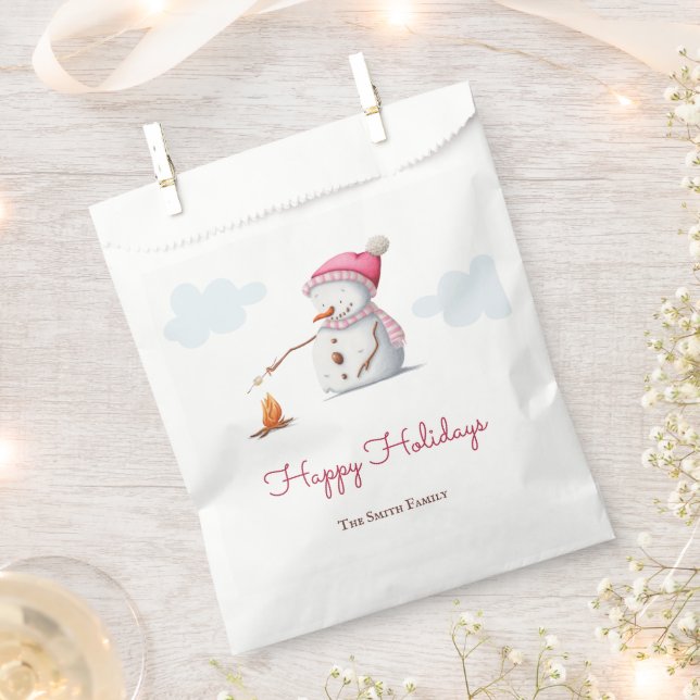 Sacolinha Boneco de Neve Fofo Assando Marshmallows  (Cortado)
