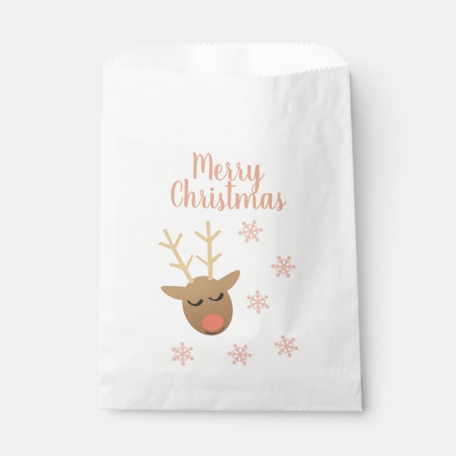 Sacolinha Bonita Reindeja de Natal Rosa Dourada (Frente)