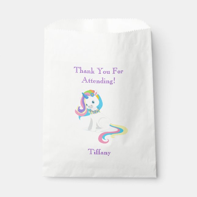 Sacolinha Bonito Unicórnio Obrigado por participar do meu pa (Frente)