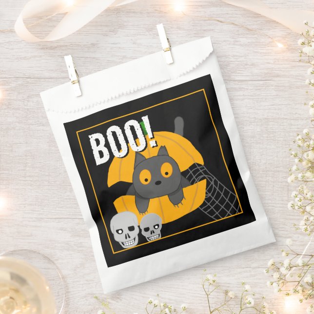 Sacolinha Boo Black Cat Pumpkin Skulls Crianças Halloween (Cortado)