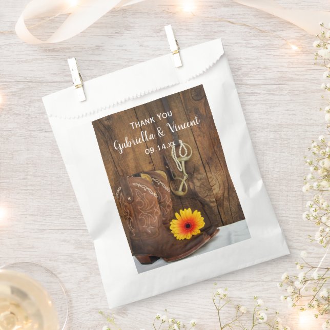 Sacolinha Boots Cowboy, Casamento Daisy Horse Bit Obrigado (Cortado)