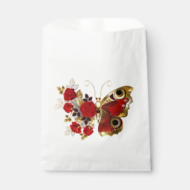 Sacolinha Borboleta de flor vermelha com rosas vermelhas (Frente)