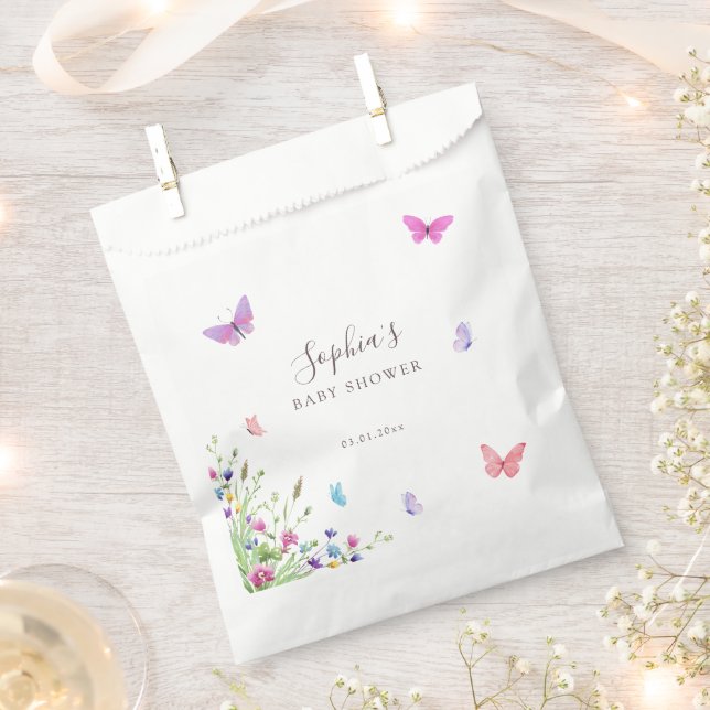 Sacolinha Borboleta Floral, Cor de Água Púrpura, Rosa, Bolsa (Cortado)