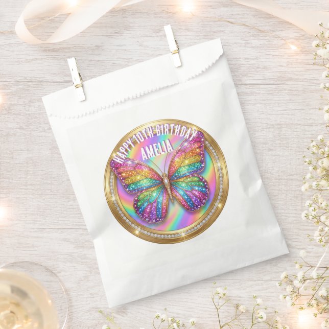 Sacolinha Borboleta Personalizada com Brilho Arco-Íris (Cortado)